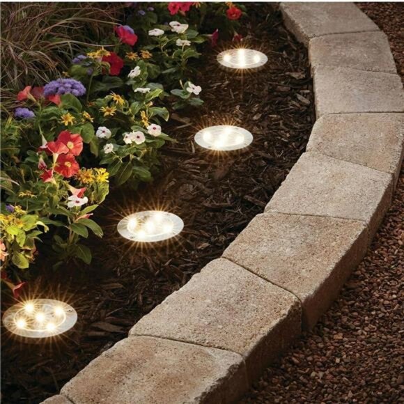 Solar Powered Stainless Steel LED Landscape Disc Lights, 12 Lumens 4 Count - Picture 3 of 6